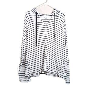 Time And Tru Pullover Hoodie Womens XL White Black Stripe Sail Coastal Nautical